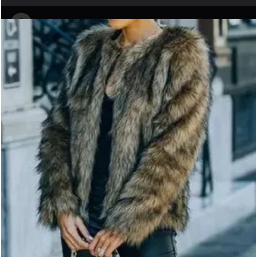 Women's Faux Fur Jacket - Brown